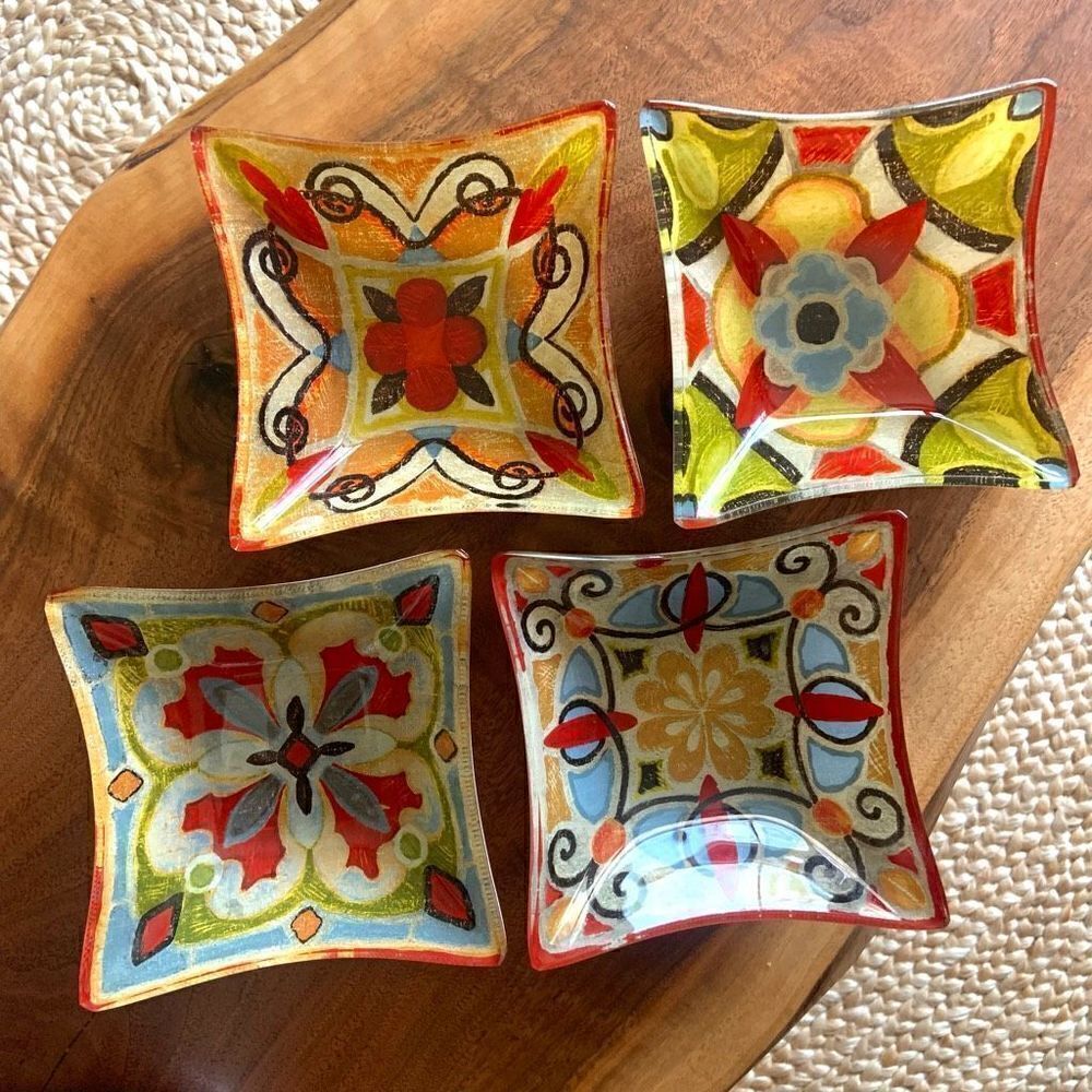 METAVERSE 4 Bohemian Rooster Tile Square III Daphne Brissonnet Glass Bowls